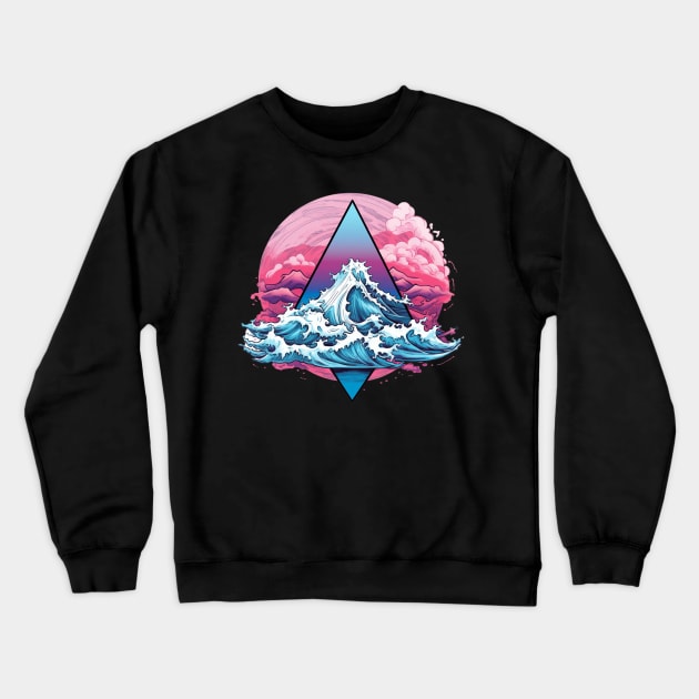 Vaporwave Wave Triangle Clouds Crewneck Sweatshirt by Nightarcade